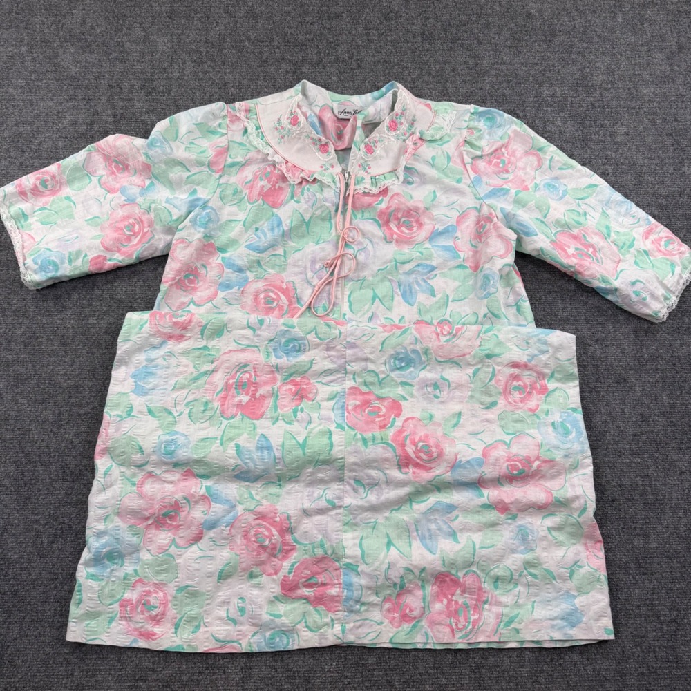 Anne Leslie Vintage Large Floral Seersucker Housecoat Robe Multi Colored Women's